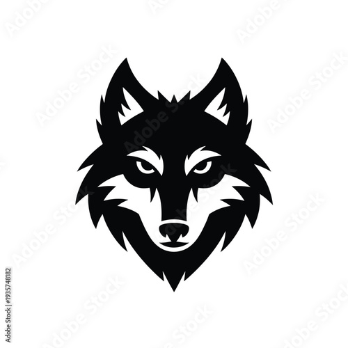 Stylized black wolf head illustration with intense gaze and sharp features