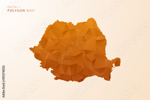 Romania Map - Low Poly Polygon Vector Illustration in Orange Hue, Clean Geometric Style, Isolated on White Background.