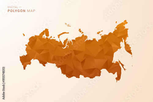 Russia Map - Low Poly Polygon Vector Illustration in Orange Hue, Clean Geometric Style, Isolated on White Background.