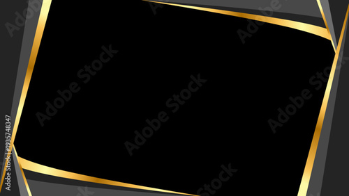 Sophisticated abstract geometric background featuring golden and grey diagonal frames on a deep black canvas, perfect for premium design elements and elegant branding projects