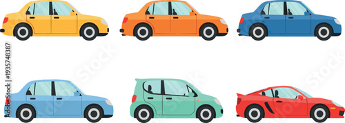 Different car types collection including sedan hatchback compact and sports cars, colorful modern vehicle set, transportation automobile icons flat vector illustration