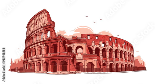 Ancient Colosseum in Rome with majestic arches and historic architecture