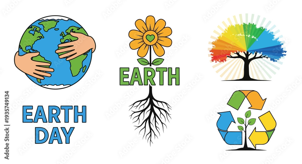 Obraz premium Vibrant Earth Day illustrations promoting sustainability and eco-friendliness