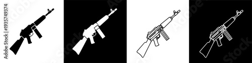 Abstract Military Firearm Illustration on Black Background - Graphic Icon Vector Art