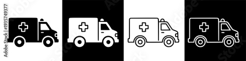 Ambulance icons, medical transport, emergency vehicle, healthcare symbol, vector illustration