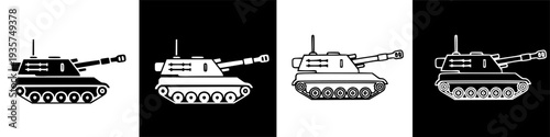 Military Self-Propelled Artillery Vehicle Icon for Defense and Combat Operations