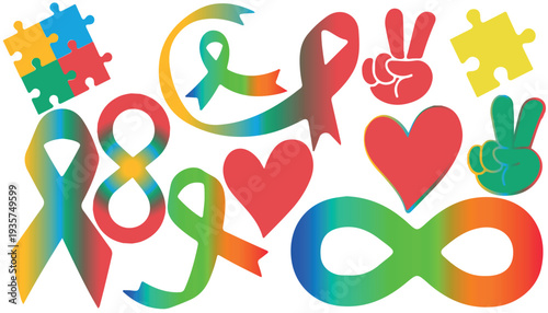 Neurodiversity Advocacy Silhouette Bundle: Essential Icons for Autism Awareness and Mental Health ,hands holding hands vector