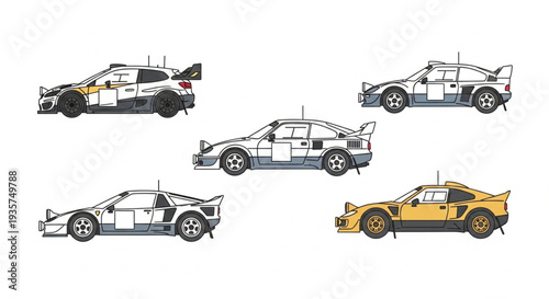 Group of Rally Cars Illustration Collection.