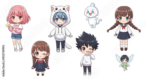 Collection of adorable anime characters in various poses and outfits