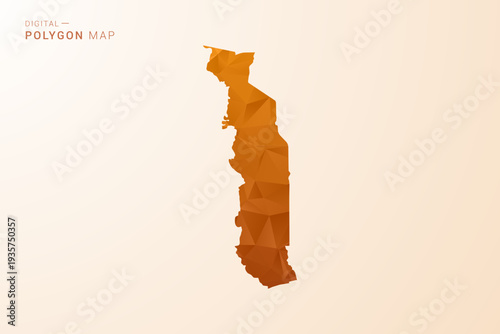 Togo Map - Low Poly Polygon Vector Illustration in Orange Hue, Clean Geometric Style, Isolated on White Background.