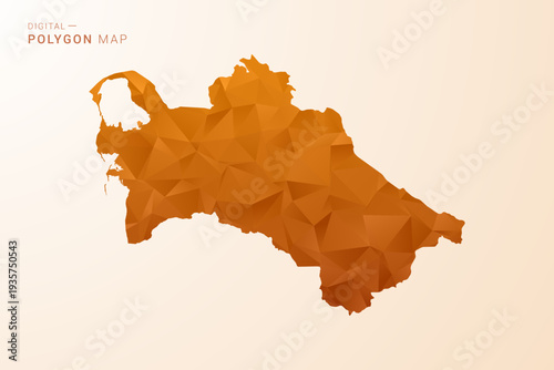 Turkmenistan Map - Low Poly Polygon Vector Illustration in Orange Hue, Clean Geometric Style, Isolated on White Background.