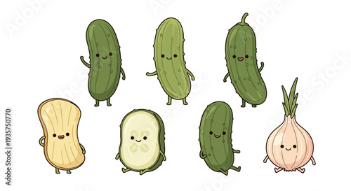 Cute cartoon vegetables with smiling faces for food branding