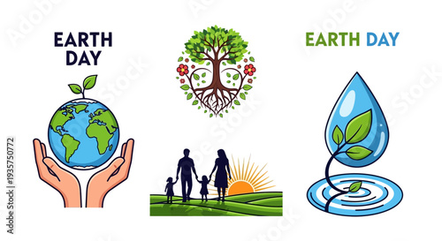 Earth Day eco-friendly illustrations for environmental campaigns