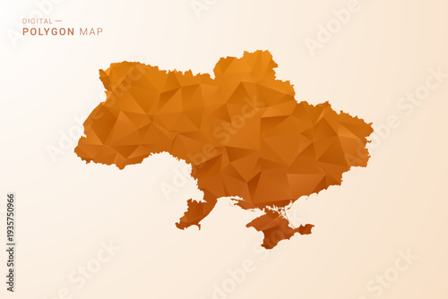 Ukraine Map - Low Poly Polygon Vector Illustration in Orange Hue, Clean Geometric Style, Isolated on White Background.