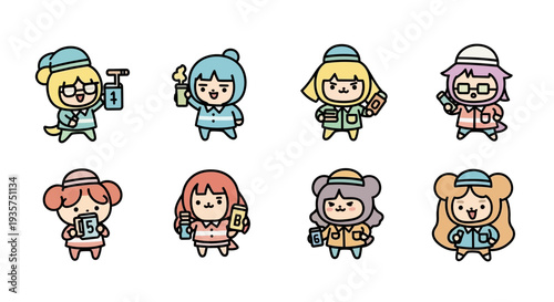 Group of cartoon tourists exploring new destination together