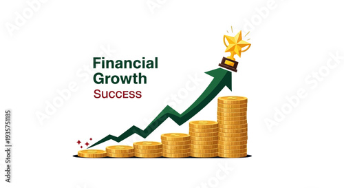 Financial growth success with increasing coins and trophy