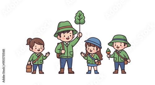 Happy young explorers discovering nature together outdoors