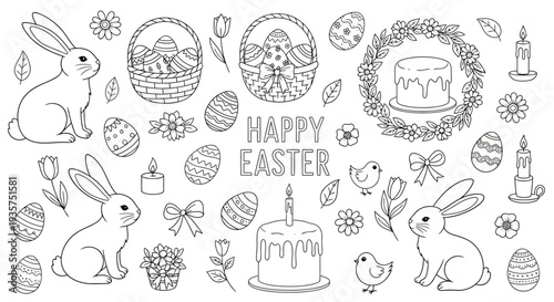 vector set of easter rabbits, eggs.