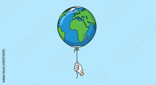 Hand holding Earth globe balloon symbolizing global connection and freedom