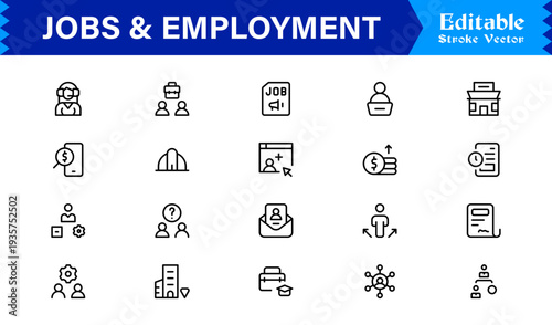 Unique Job & Employment line icon collection with clean career symbols, job search vectors, hiring and workplace minimalistic line icons designed for professional use