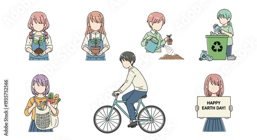 People practicing eco-friendly habits and celebrating Earth Day