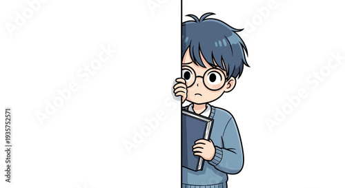 Young student peeking with book in modern illustration