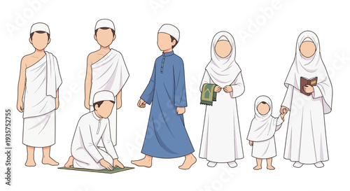 A diverse group of people wearing traditional Islamic clothing together