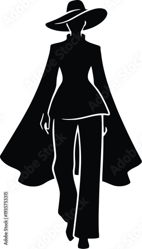 Black silhouette of an elegant fashion model walking vector