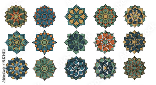 Icon Set Ramadan Kareem Night Illustration with Mosque, Lanterns, Crescent Moon and Iftar Dates