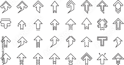 A collection of various arrow symbols with different shapes and orientations