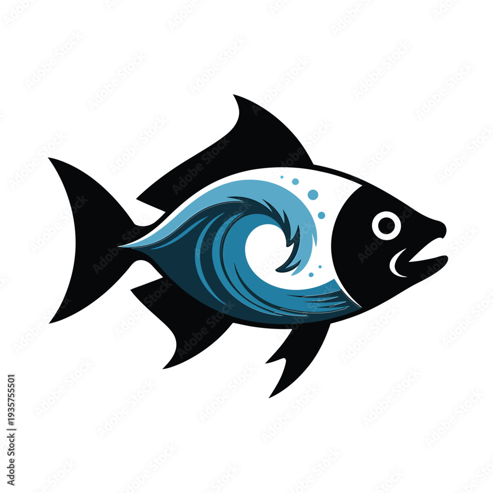 Fototapeta premium Stylized fish illustration with wave design on a white background