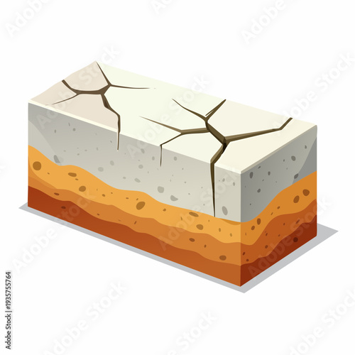 Cross-section of cracked dry soil layers with distinct strata and arid landscape depiction