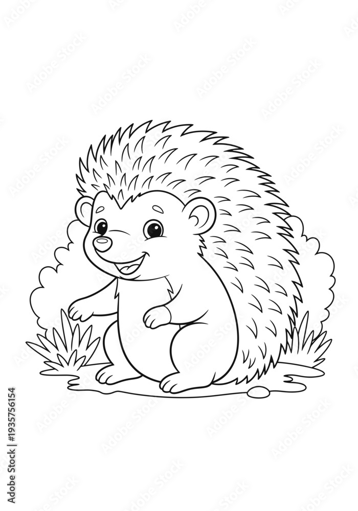 Fototapeta premium Happy cartoon hedgehog standing with a friendly smile in a vector graphic illustration design