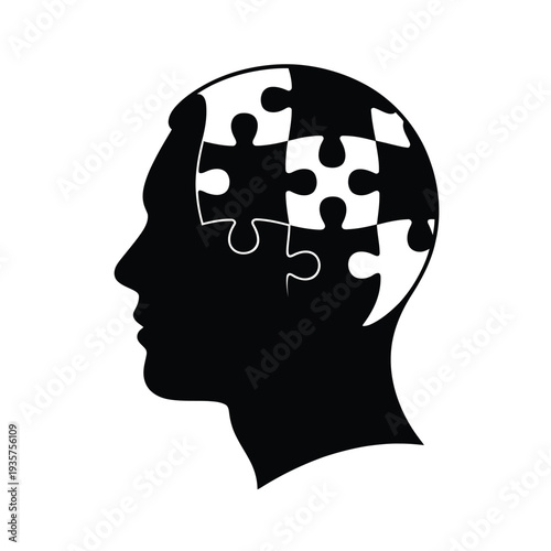 A human head silhouette with puzzle pieces filling the cranial space