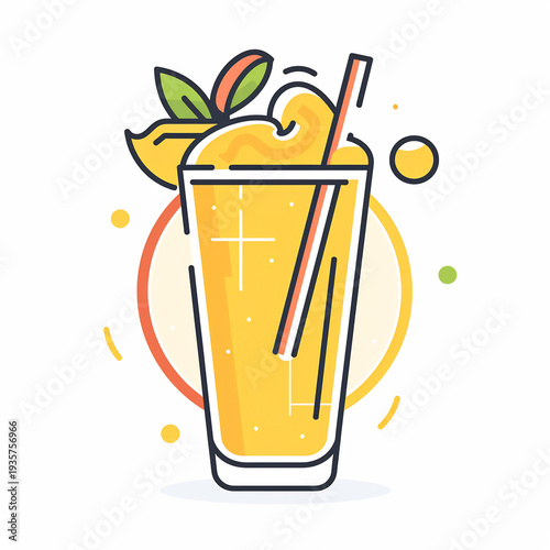 A vibrant illustration of a refreshing orange drink in a tall glass with a straw and garnish