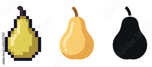 Pixelated, flat, and silhouette pears: diverse artistic styles in fruit illustration
