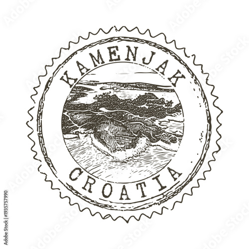 Vintage Cape Kamenjak Istria Badge Highlighting The Jagged Limestone Cliffs And Hidden Coves