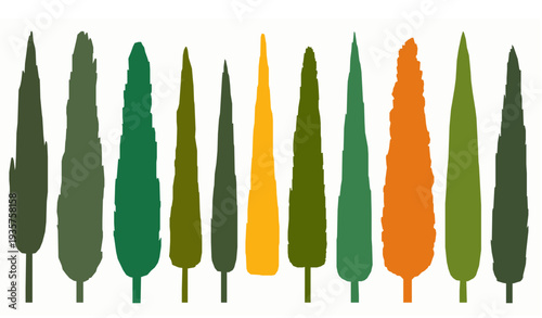 fresh green cucumber Tall Trees Isolated on White Background Slender Landscape Vector Set