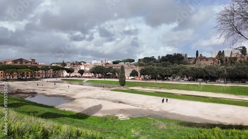 Panoramic View Of Circo Massimo And Palatine Hill Rome Slow Motion