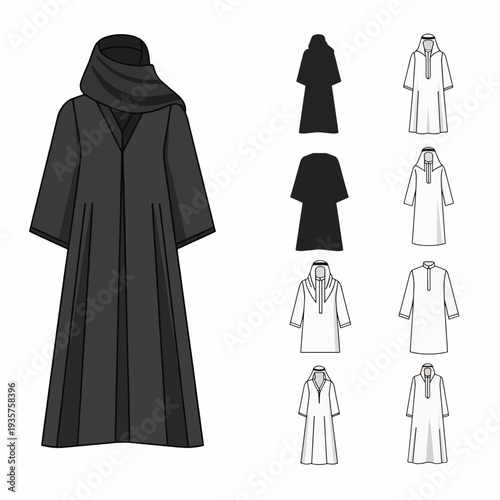 Black Robe with Hood Fashion Illustration.