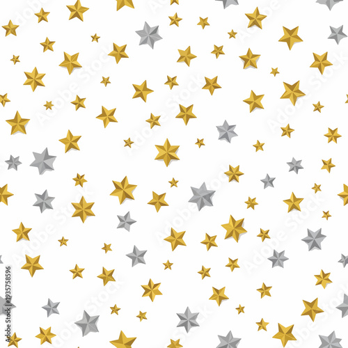 Gold Silver Stars Pattern on White.