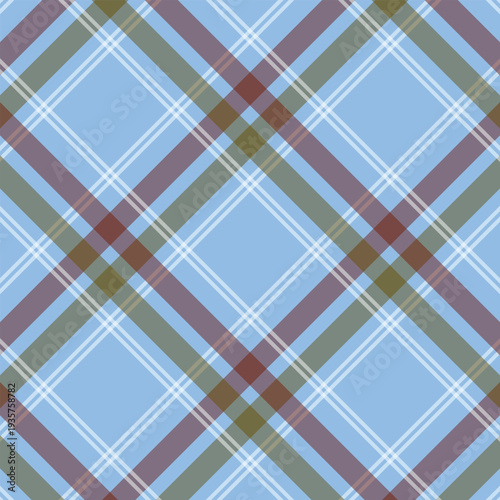 Vibrant plaid pattern with blue, brown, green and white stripes