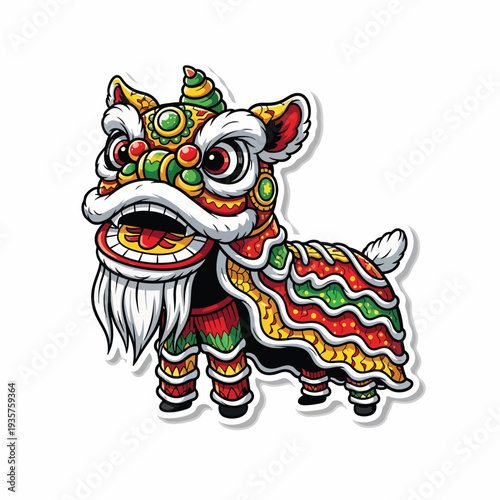 Colorful Lion Dance Costume Character Illustration.