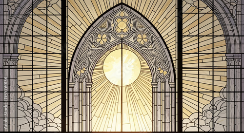 Stunning stained glass window with sunburst design