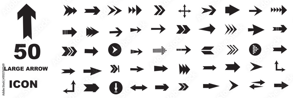 Naklejka premium Black arrow icon big set. triangular arrow pointers isolated on Collection different arrows sign. Set different cursor arrow direction symbols in flat 