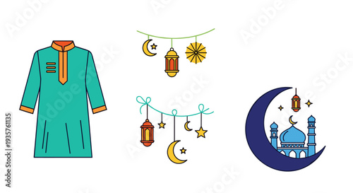 Happy Eid Mubarak, modern flat vector showing family happiness, generosity, and joyful Eid Mubarak celebration