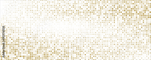 Abstract luxury banner with golden glittering dots on black background. Sparkling glitter bottom border, vector frame. Halftone effect. Magical gold dust. Pop art style backdrop.