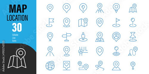 Set of location pin and map pointer icons. Navigation map icons. GPS location pin  route path  direction arrow  compass  marker  GPS  and destination tracking. Minimalist vector web UI elements