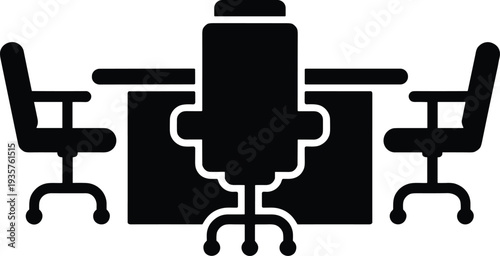 Office conference table with chairs icon, corporate meeting room furniture, business boardroom workspace concept, professional office collaboration illustration