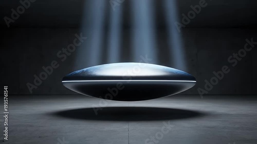 Mysterious Flying Saucer Hovering in the Dark with Beams of Light.